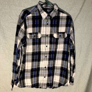 Gray Plaid Faded Glory Long Sleeve Button Down Pocket Shirt Mens Size L